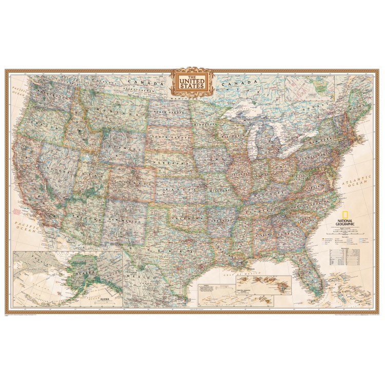 United States Executive Poster Size Wall Map (laminated) National Geographic Maps