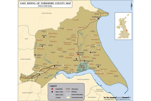 East Riding of Yorkshire County Map, England