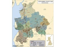 Lancashire County Map, England - Digital File