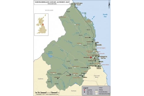 Map of Northumberland County, England