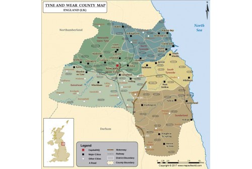 Map of Tyne and Wear County, England