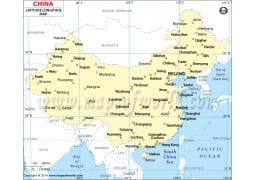 China Latitude Longitude Map with Cities - Digital File