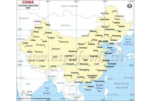 China Latitude Longitude Map with Cities
