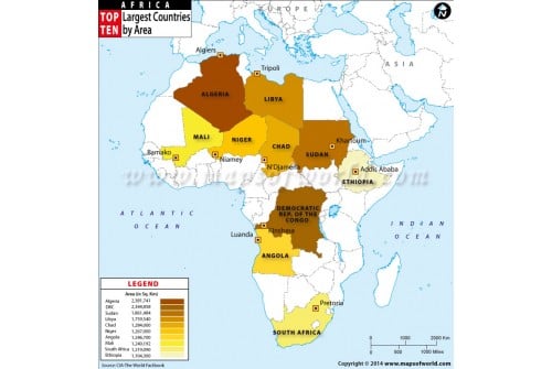 Top Ten Largest African Countries by Area Map 