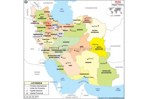 Iran Political Map in Spanish