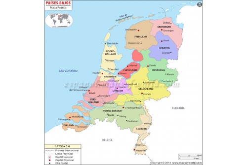 Netherlands Map in Spanish
