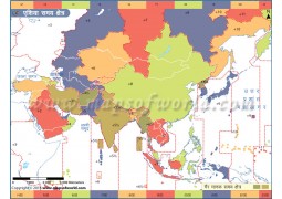 Asia Time Zone Hindi Map - Digital File