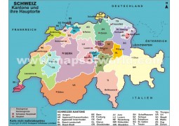 Karte der Schweizer Kantone und ihrer Hauptorte (Map of Swiss cantons and their capitals) - Digital File