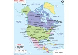North America Continent Map with Major Cities - Digital File