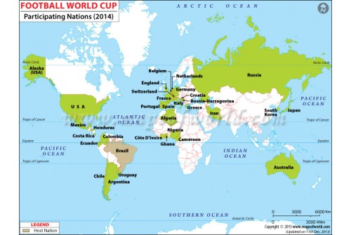 World Map of Teams Qualified for Football World Cup 2014
