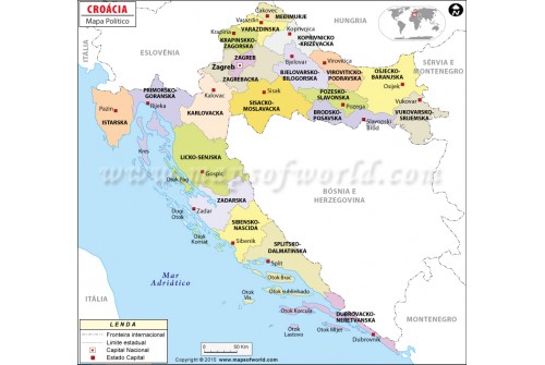 Croatia Map in Portuguese