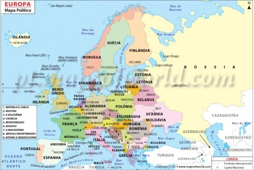 Europe Political Map in Portuguese