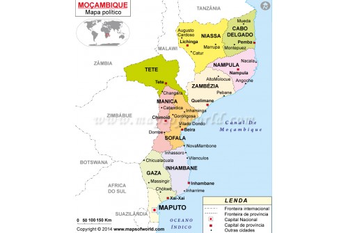 Mozambique Map in Portuguese