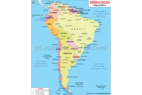 South America Political Map in Portuguese
