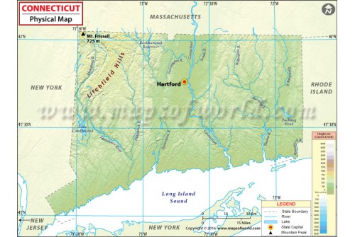 Physical Map of Connecticut