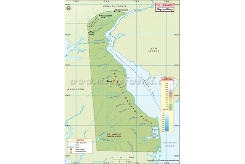 Physical Map of Delaware