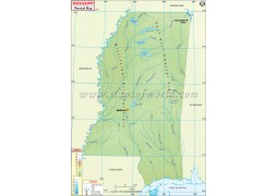 Physical Map of Mississippi - Digital File