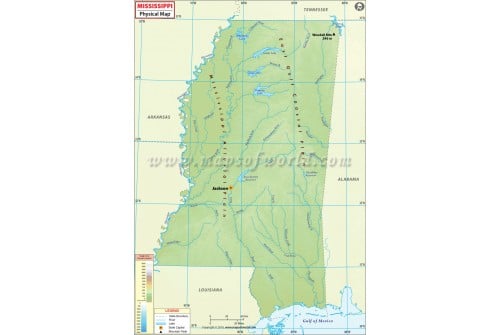 Physical Map of Mississippi
