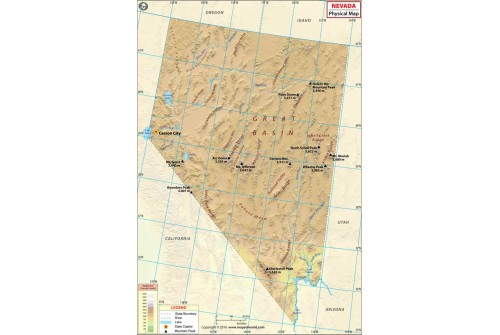 Physical Map of Nevada