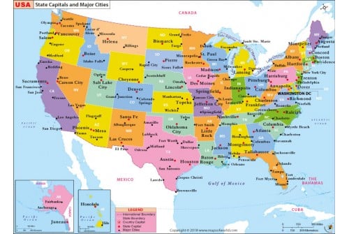 US State Capital and Major Cities Map