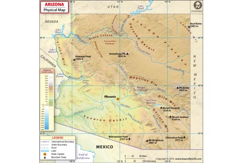 Physical Map of Arizona