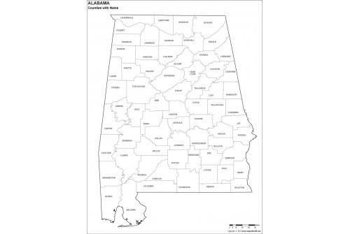 Black and White Alabama County Map