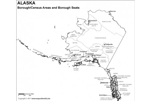 Black and White Alaska Borough Map with Seats
