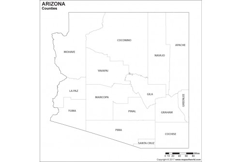 Black and white Arizona County Map