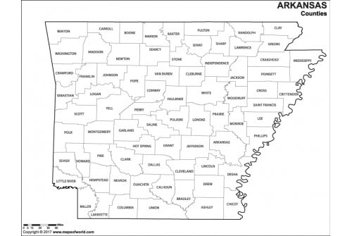 Black and White Arkansas County Map