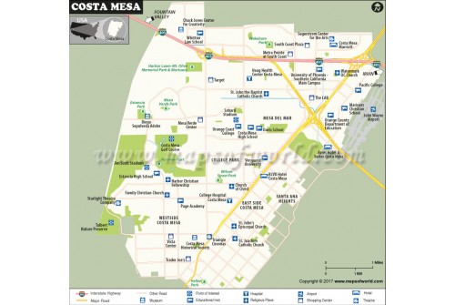 Costa Mesa City Map, California