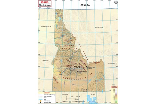 Physical Map of Idaho