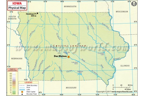 Physical Map of Iowa
