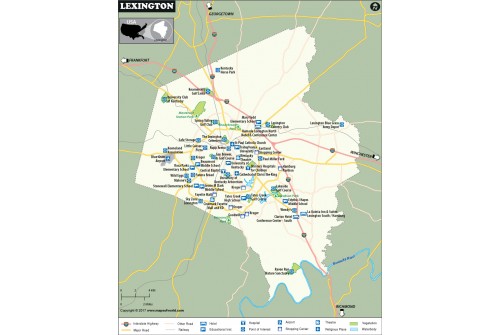 Lexington City Map, Kentucky