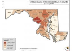 Maryland Population Estimate By County 2016 Map - Digital File