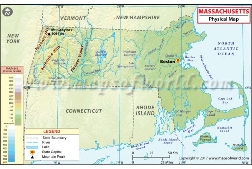 Physical Map of Massachusetts