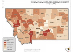 Montana Population Estimate By County 2016 Map - Digital File