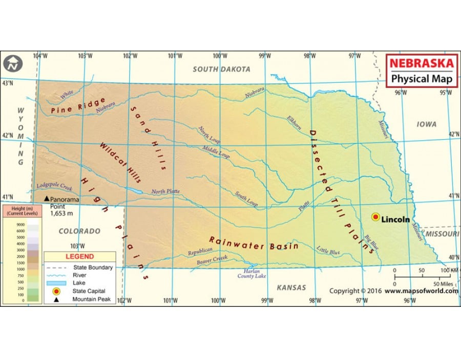 Buy Nebraska Physical Map Online