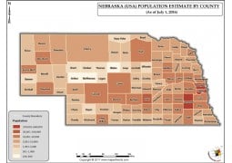 Nebraska Population Estimate By County 2016 Map - Digital File