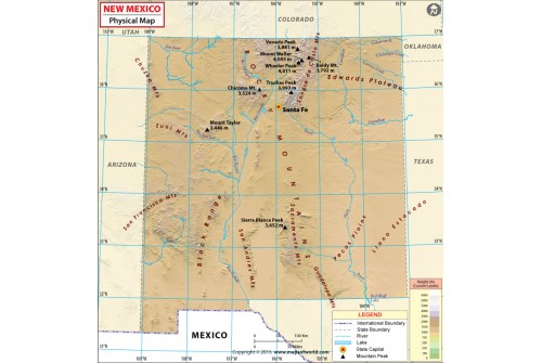 Physical Map of New Mexico