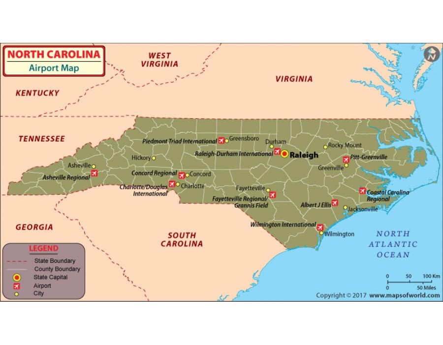 North Carolina Airport Map 800px 900x700 