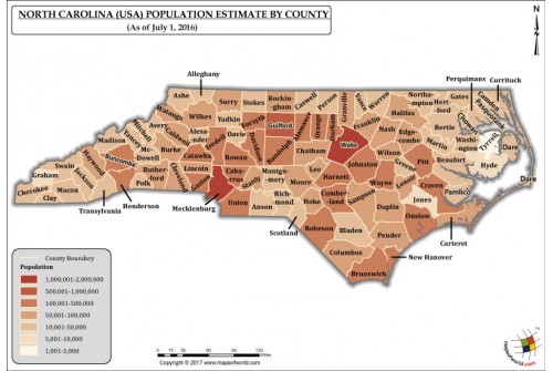 North Carolina Population Estimate By County 2016 Map