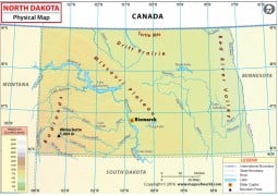 Physical Map of North Dakota - Digital File