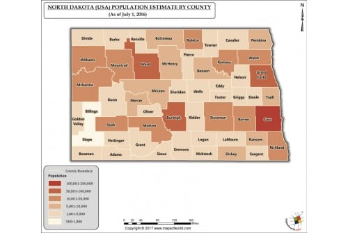 North Dakota Population Estimate By County 2016 Map