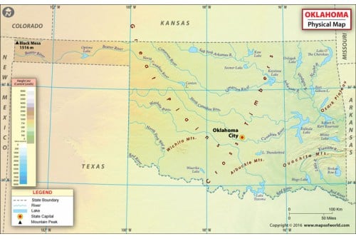 Physical Map of Oklahoma