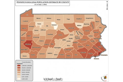 Pennsylvania Population Estimate By County 2016 Map