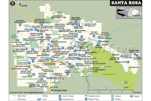 Santa Rosa City Map, California