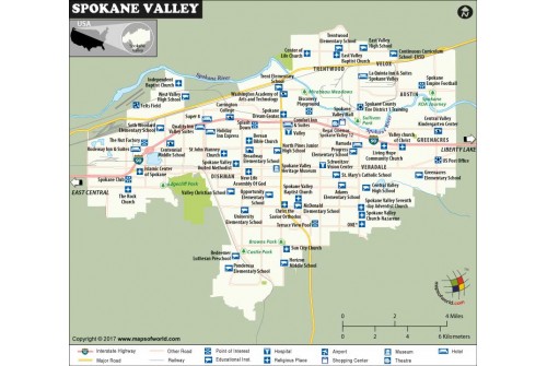 Spokane Valley Map, Washington