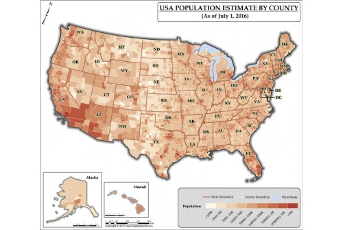 USA Population Estimate By County Map 2016
