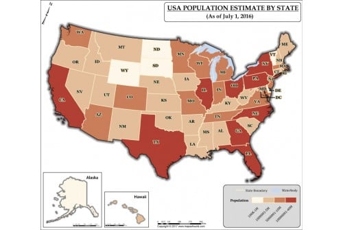USA Population Estimate By State Map 2016