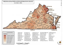 Virginia Population Estimate By County 2016 Map - Digital File